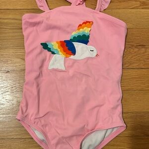 Pink Swimsuit with Rainbow Bird Design